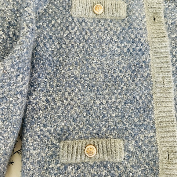 Maje Light Blue Tweed Sequin Cardigan Jacket Size 2 NWT - Picture 4 of 14